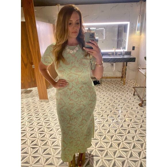 SAUNDERS COLLECTIVE Green Rose Printed Floral Crewneck Luna Maxi Dress Size 2 - Picture 2 of 16